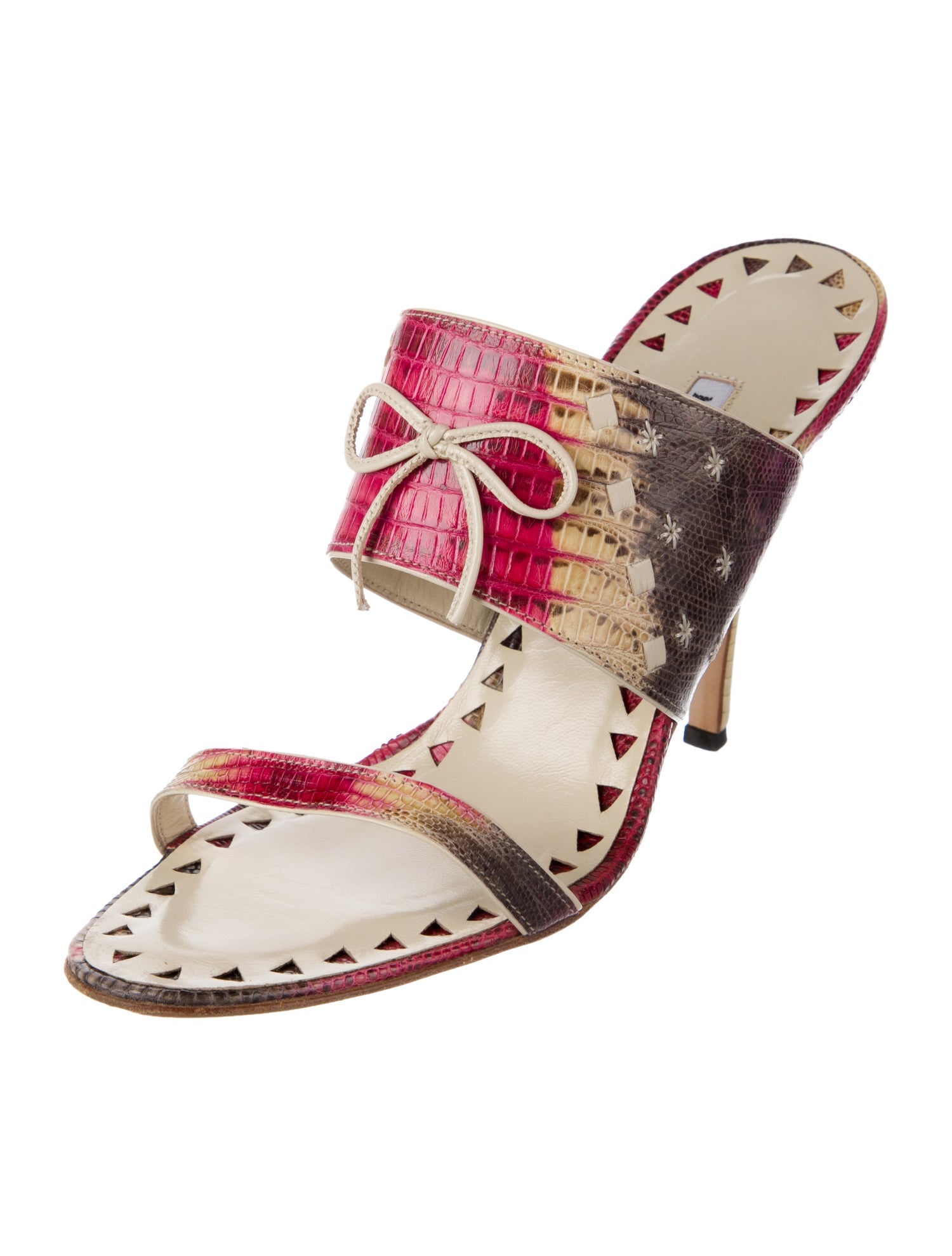 Manolo Blahnik Embossed Leather Animal Print Slides