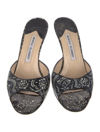 Manolo Blahnik Leather Printed Slides