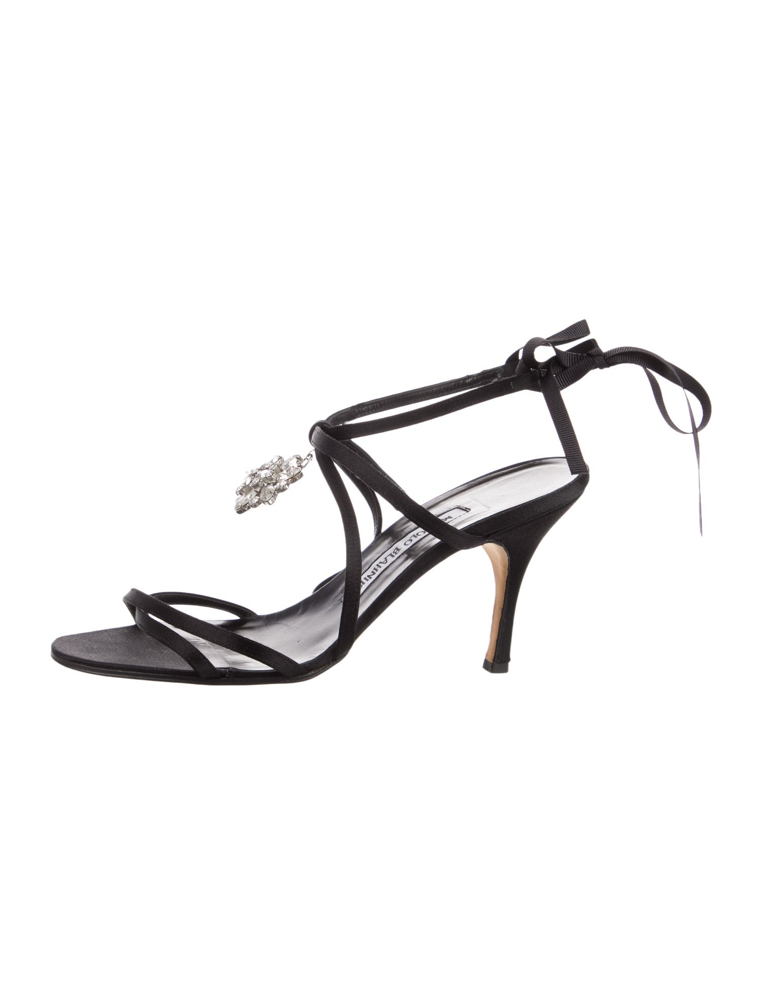 Manolo Blahnik Satin Crystal Embellishments Sandals