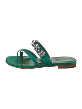 Manolo Blahnik Satin Crystal Embellishments Slides