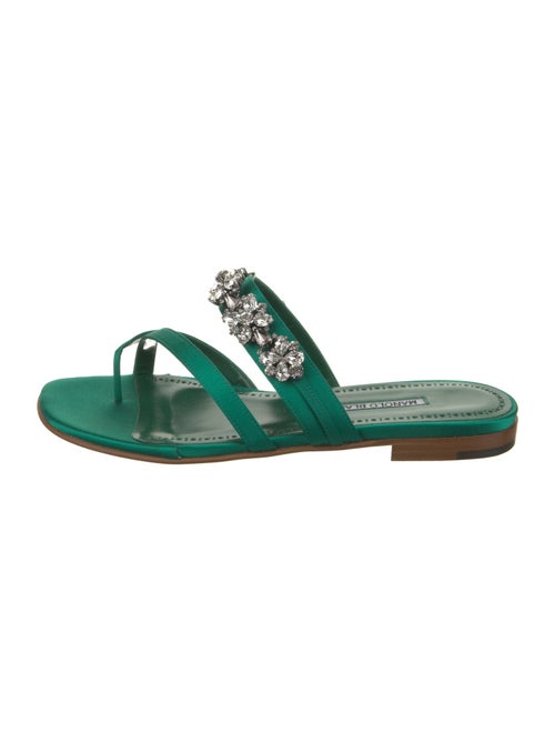 Manolo Blahnik Satin Crystal Embellishments Slides