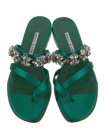 Manolo Blahnik Satin Crystal Embellishments Slides