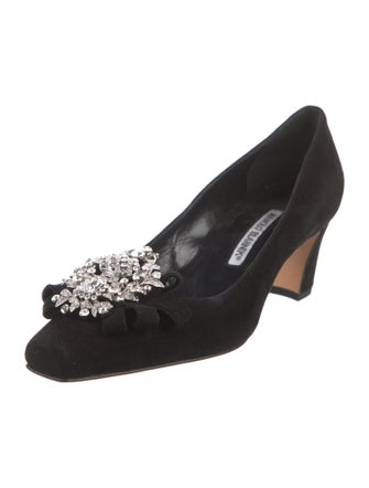 Manolo Blahnik Crepe De Chine Suede Pumps