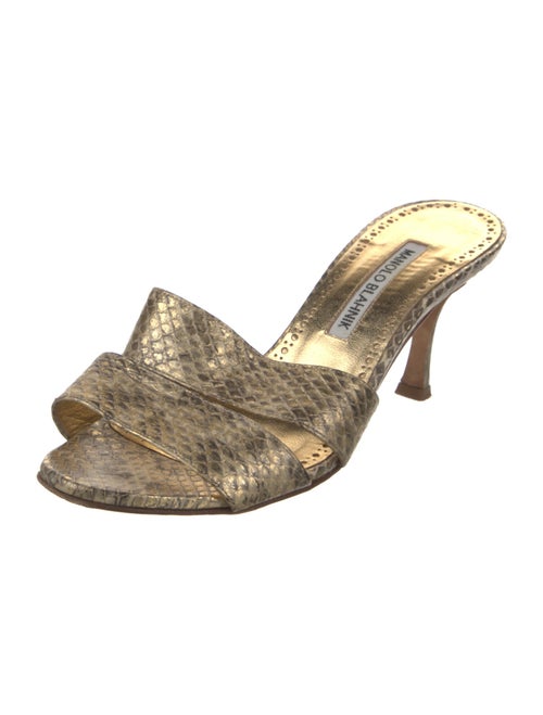 Manolo Blahnik Leather Animal Print Slides
