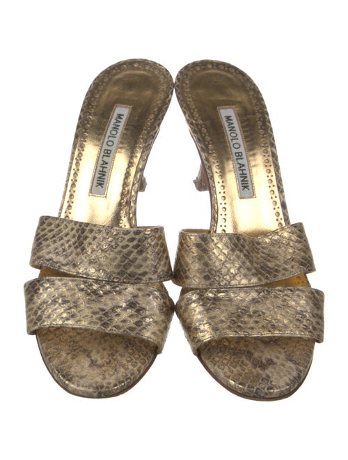Manolo Blahnik Leather Animal Print Slides