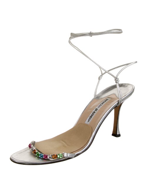 Manolo Blahnik Leather Crystal Embellishments Sandals