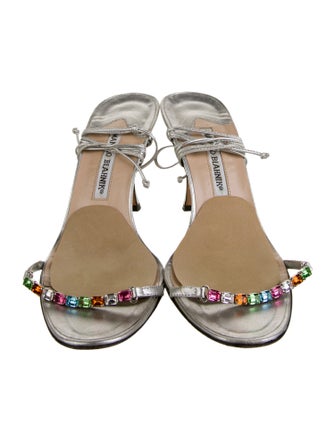 Manolo Blahnik Leather Crystal Embellishments Sandals