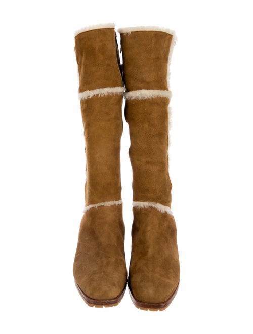 Manolo Blahnik Suede Fur Trim Riding Boots