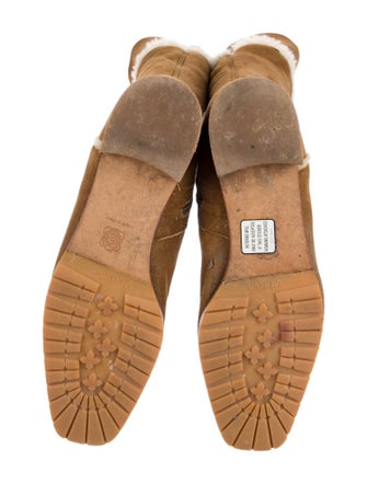 Manolo Blahnik Suede Fur Trim Riding Boots