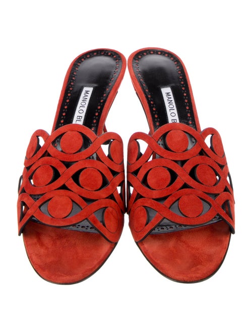 Manolo Blahnik Suede Lasercut Accents Slides