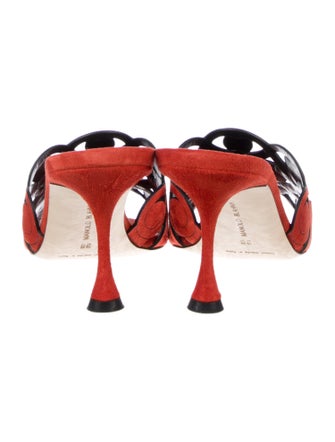 Manolo Blahnik Suede Lasercut Accents Slides
