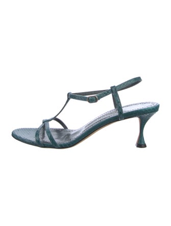 Manolo Blahnik Snakeskin T-Strap Sandals