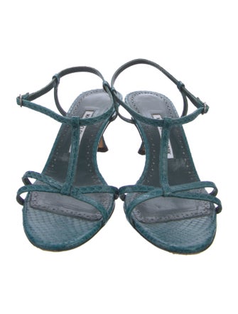 Manolo Blahnik Snakeskin T-Strap Sandals