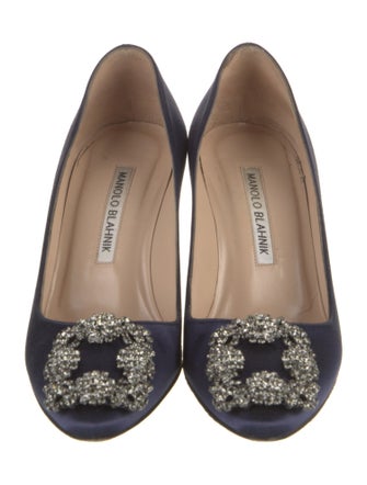 Manolo Blahnik Satin Crystal Embellishments Pumps