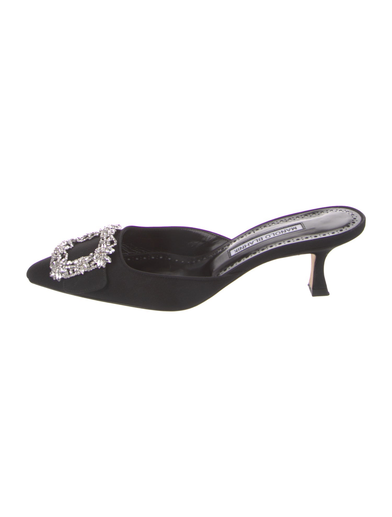 Manolo Blahnik Satin Crystal Embellishments Mules