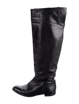 Manolo Blahnik Leather Fur Trim Riding Boots