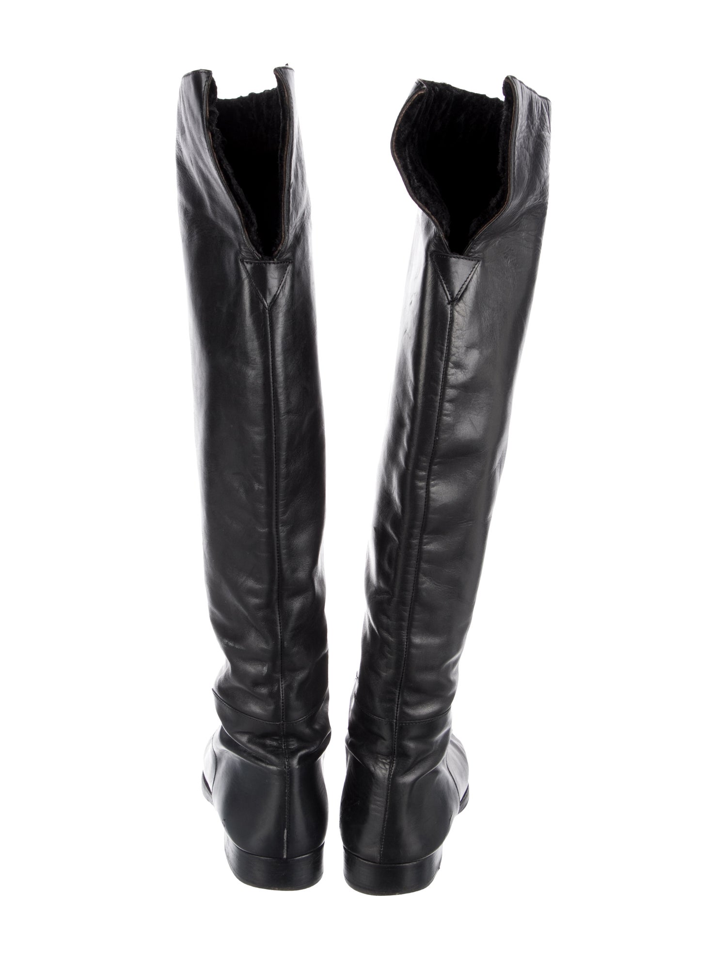 Manolo Blahnik Leather Fur Trim Riding Boots