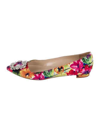 Manolo Blahnik Floral Print Crystal Embellishments Ballet Flats