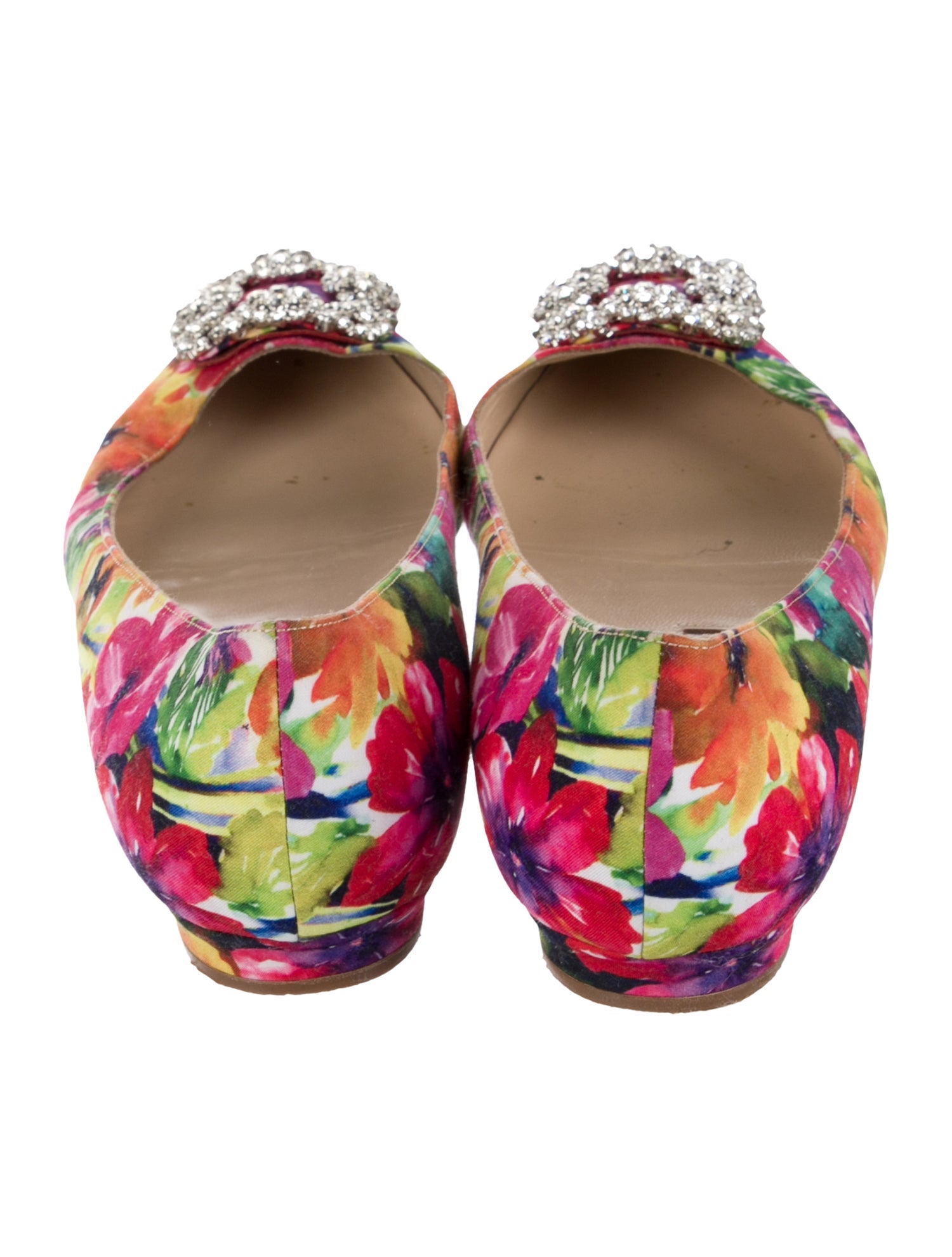 Manolo Blahnik Floral Print Crystal Embellishments Ballet Flats
