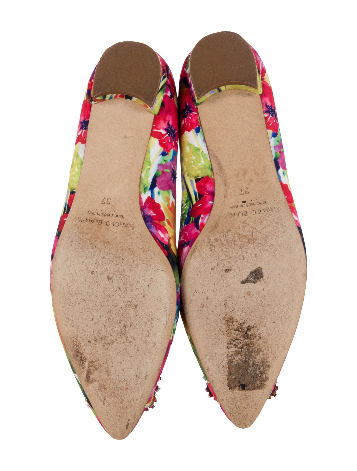 Manolo Blahnik Floral Print Crystal Embellishments Ballet Flats