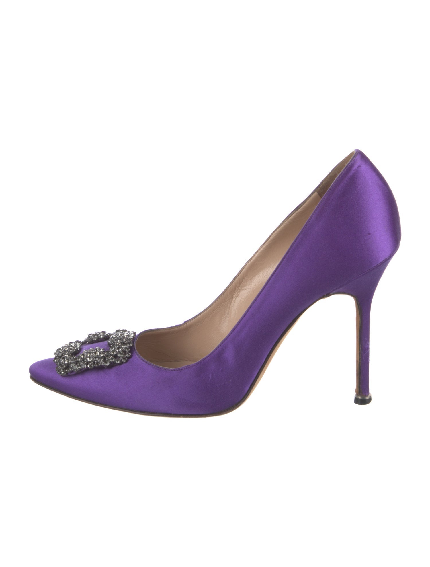 Manolo Blahnik Satin Crystal Embellishments Pumps