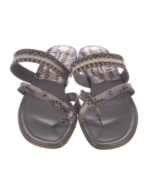 Manolo Blahnik Embossed Leather Animal Print Slides