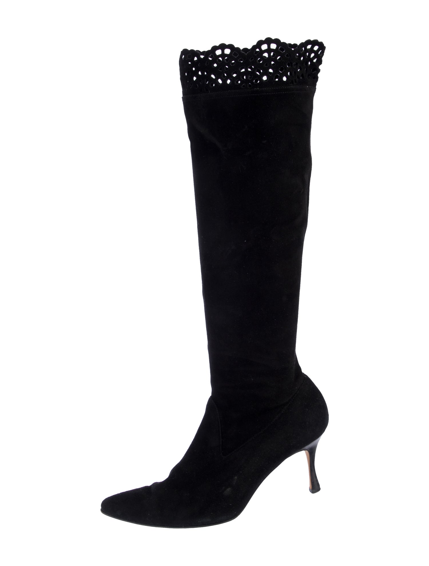 Manolo Blahnik Suede Scalloped Accent Boots