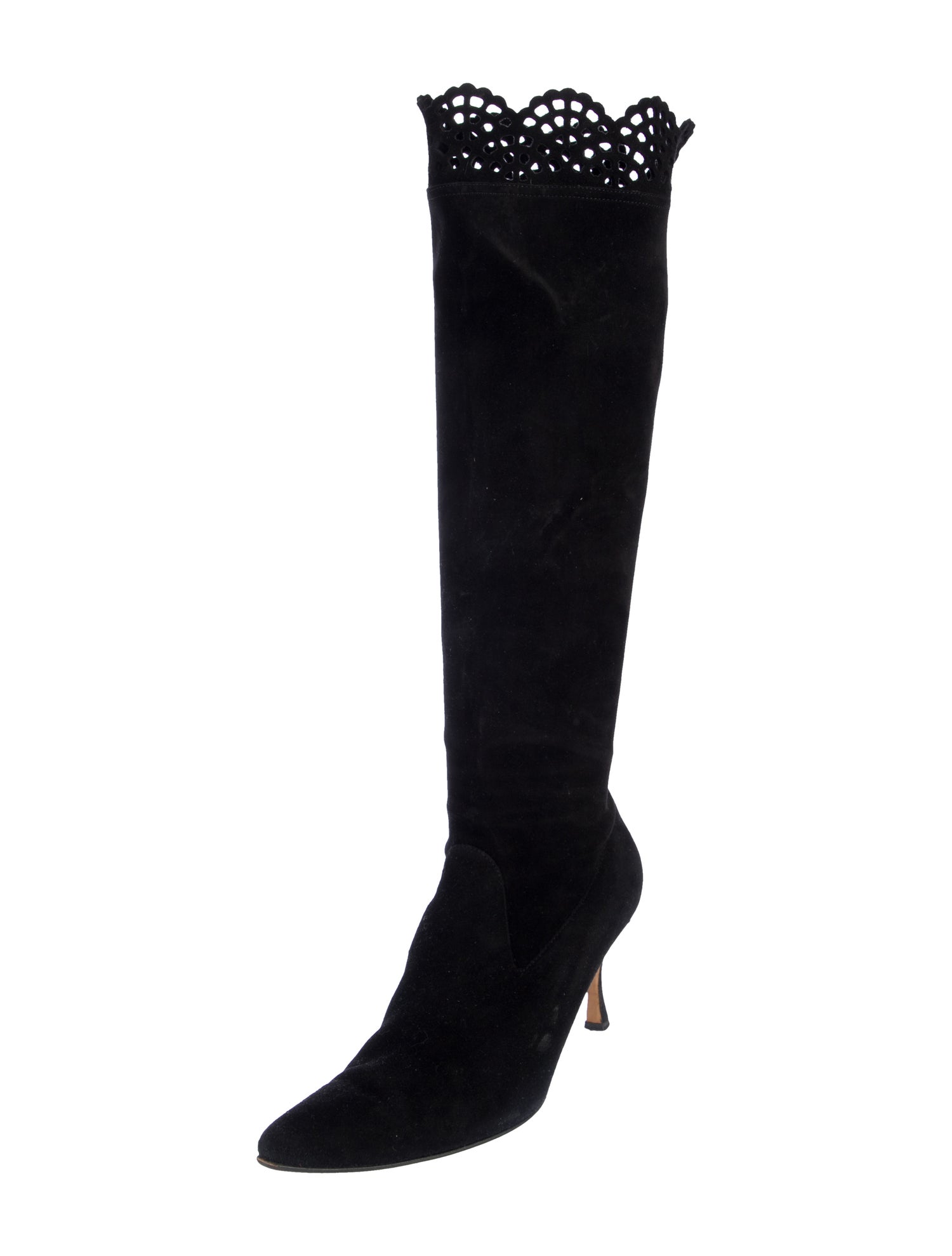 Manolo Blahnik Suede Scalloped Accent Boots