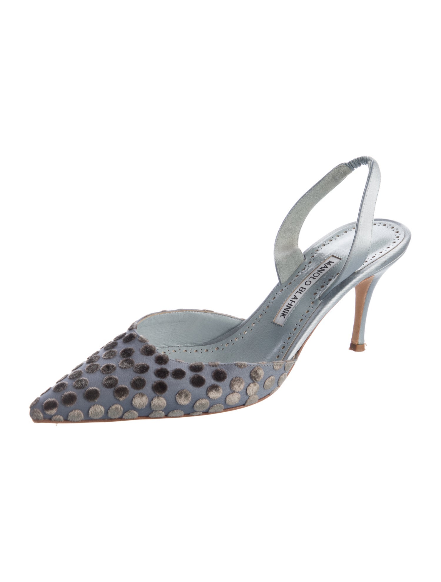 Manolo Blahnik Satin Crystal Embellishments Slingback Pumps
