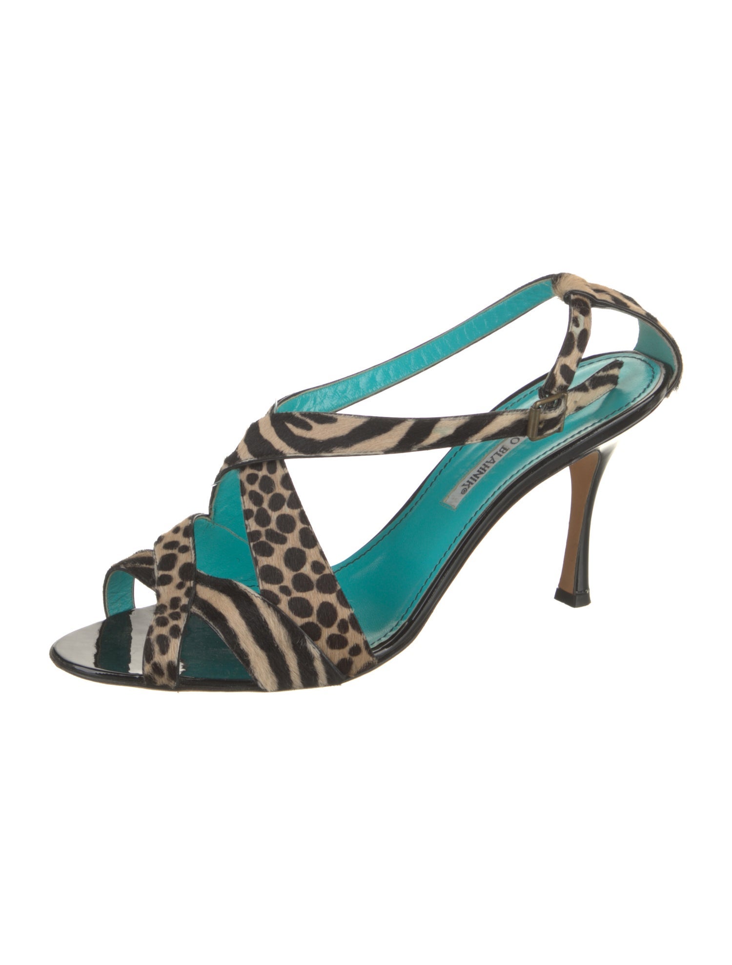 Manolo Blahnik Ponyhair Animal Print Slingback Sandals