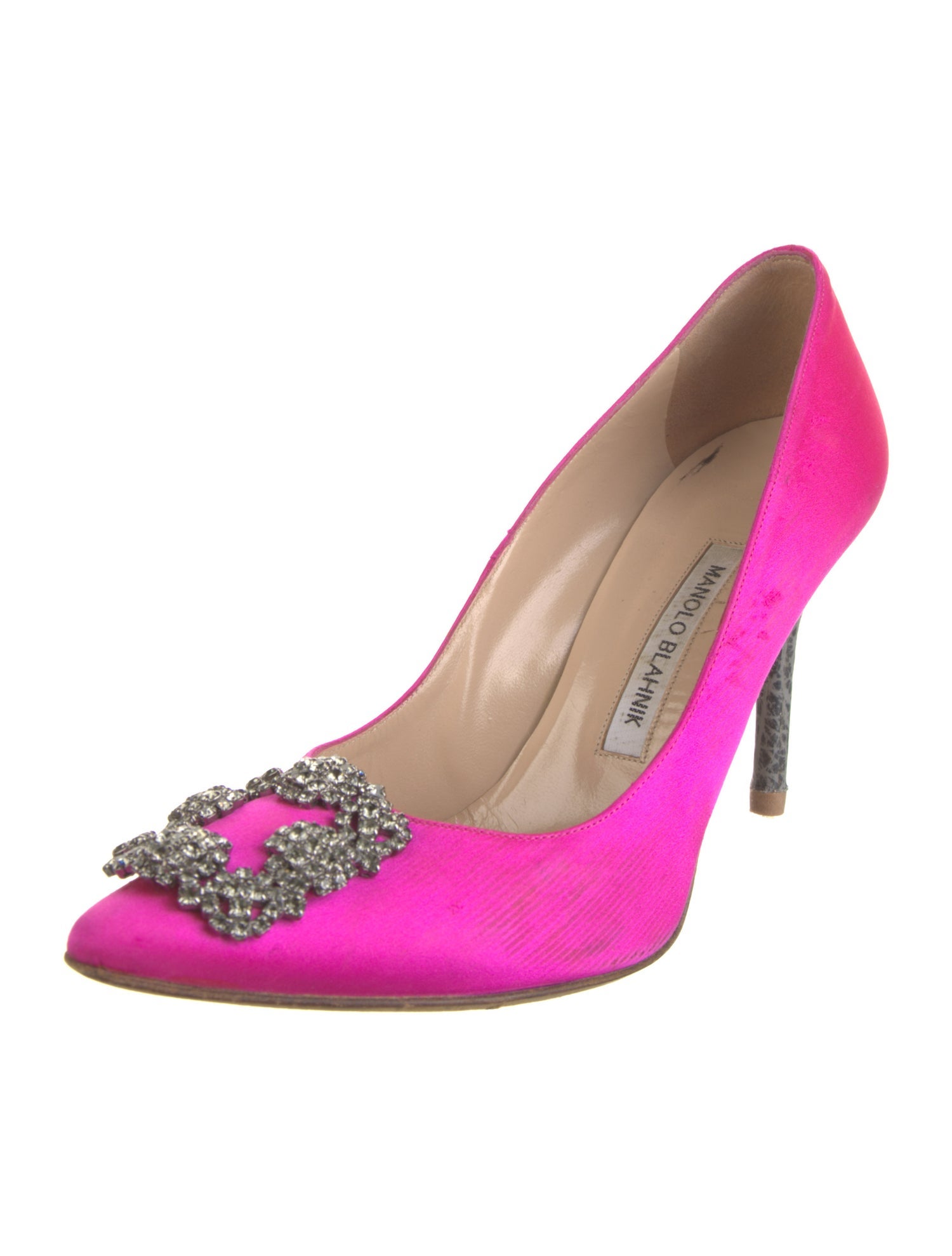 Manolo Blahnik Satin Crystal Embellishments Pumps