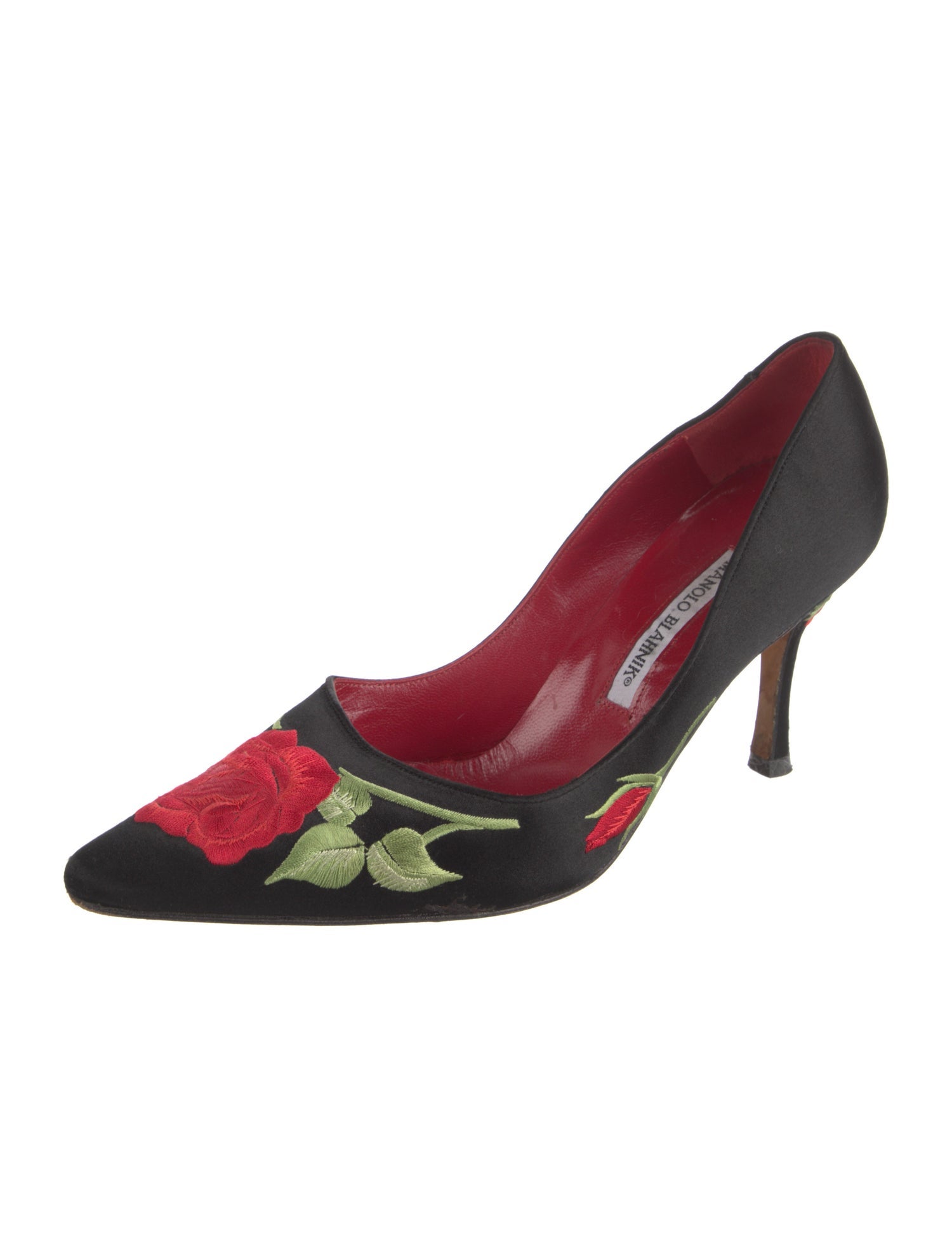 Manolo Blahnik Satin Floral Print Pumps