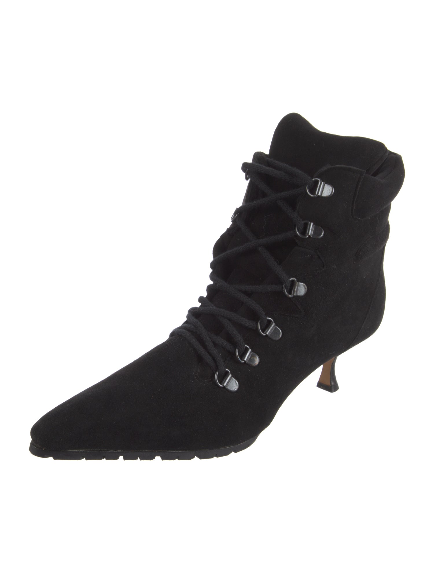 Manolo Blahnik Suede Faux Fur Trim Lace-Up Boots