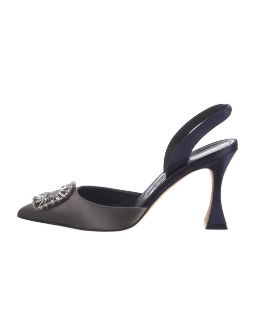 Manolo Blahnik Satin Crystal Embellishments Slingback Pumps