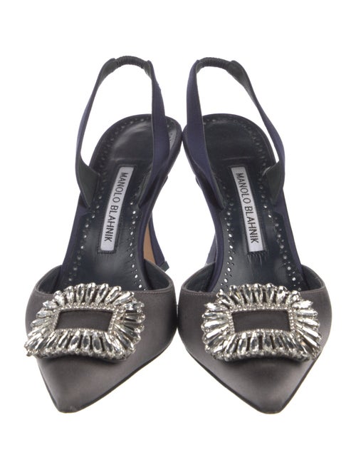 Manolo Blahnik Satin Crystal Embellishments Slingback Pumps