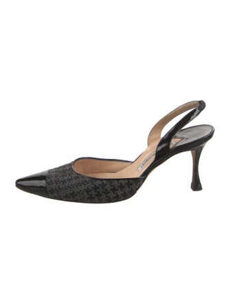 Manolo Blahnik Patent Leather Houndstooth Print Slingback Pumps
