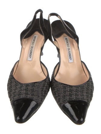 Manolo Blahnik Patent Leather Houndstooth Print Slingback Pumps