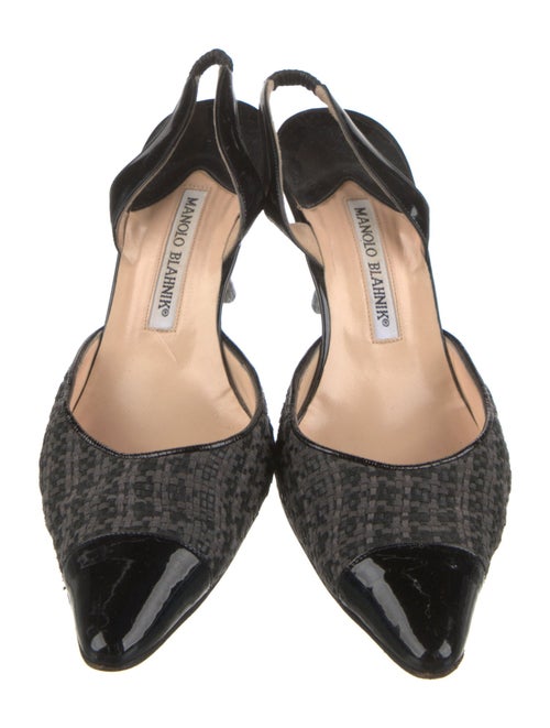 Manolo Blahnik Patent Leather Houndstooth Print Slingback Pumps