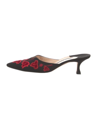 Manolo Blahnik Floral Print Embroidered Accent Mules