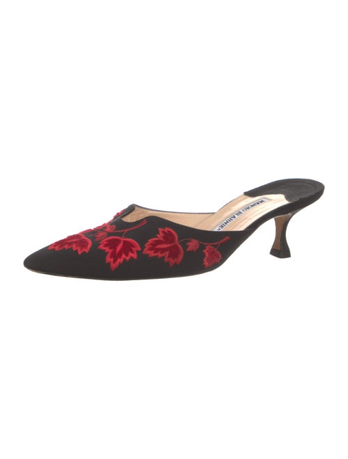 Manolo Blahnik Floral Print Embroidered Accent Mules