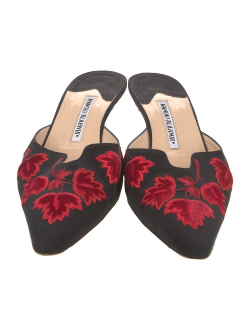 Manolo Blahnik Floral Print Embroidered Accent Mules