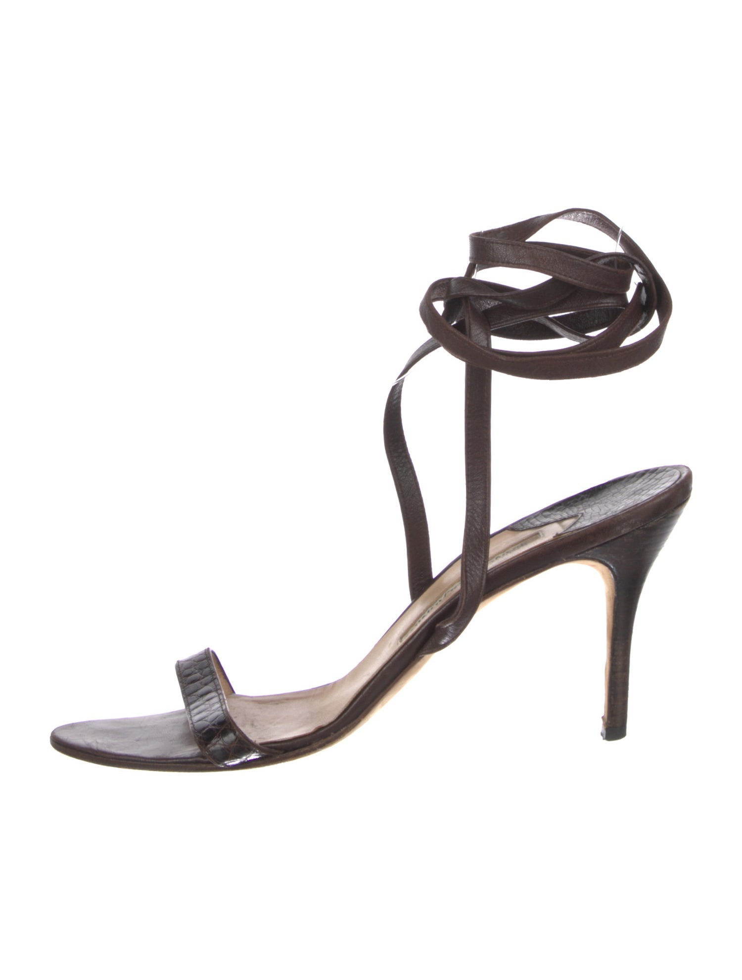 Manolo Blahnik Leather Crystal Embellishments Sandals