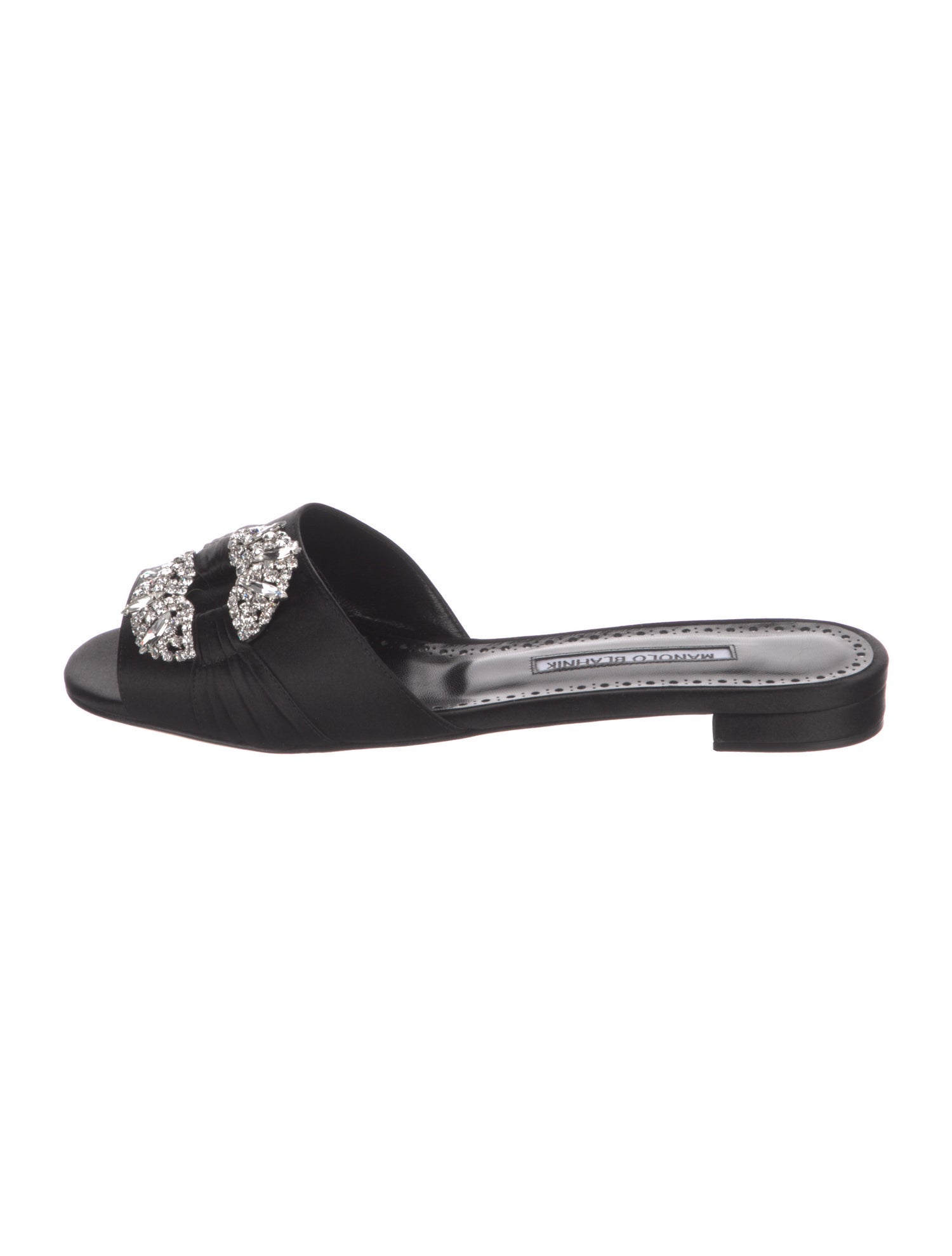 Manolo Blahnik Satin Crystal Embellishments Slides