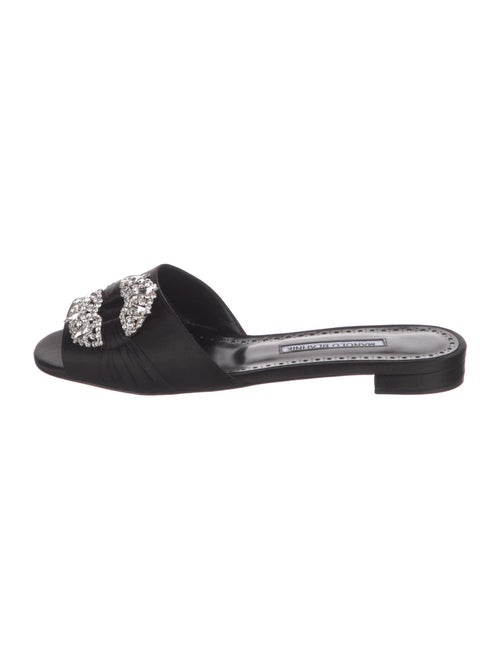 Manolo Blahnik Satin Crystal Embellishments Slides