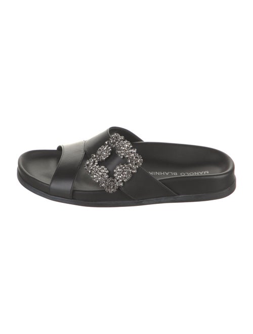 Manolo Blahnik Satin Crystal Embellishments Slides