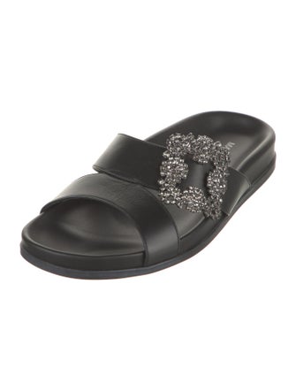 Manolo Blahnik Satin Crystal Embellishments Slides