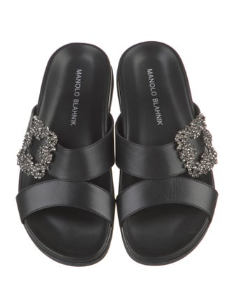 Manolo Blahnik Satin Crystal Embellishments Slides