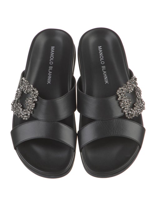 Manolo Blahnik Satin Crystal Embellishments Slides