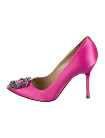 Manolo Blahnik Satin Crystal Embellishments Pumps