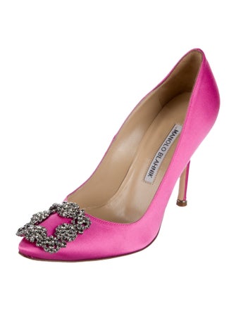 Manolo Blahnik Satin Crystal Embellishments Pumps